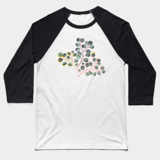 Simple Silver Dollar Eucalyptus Leaves on Navy Blue Baseball T-Shirt